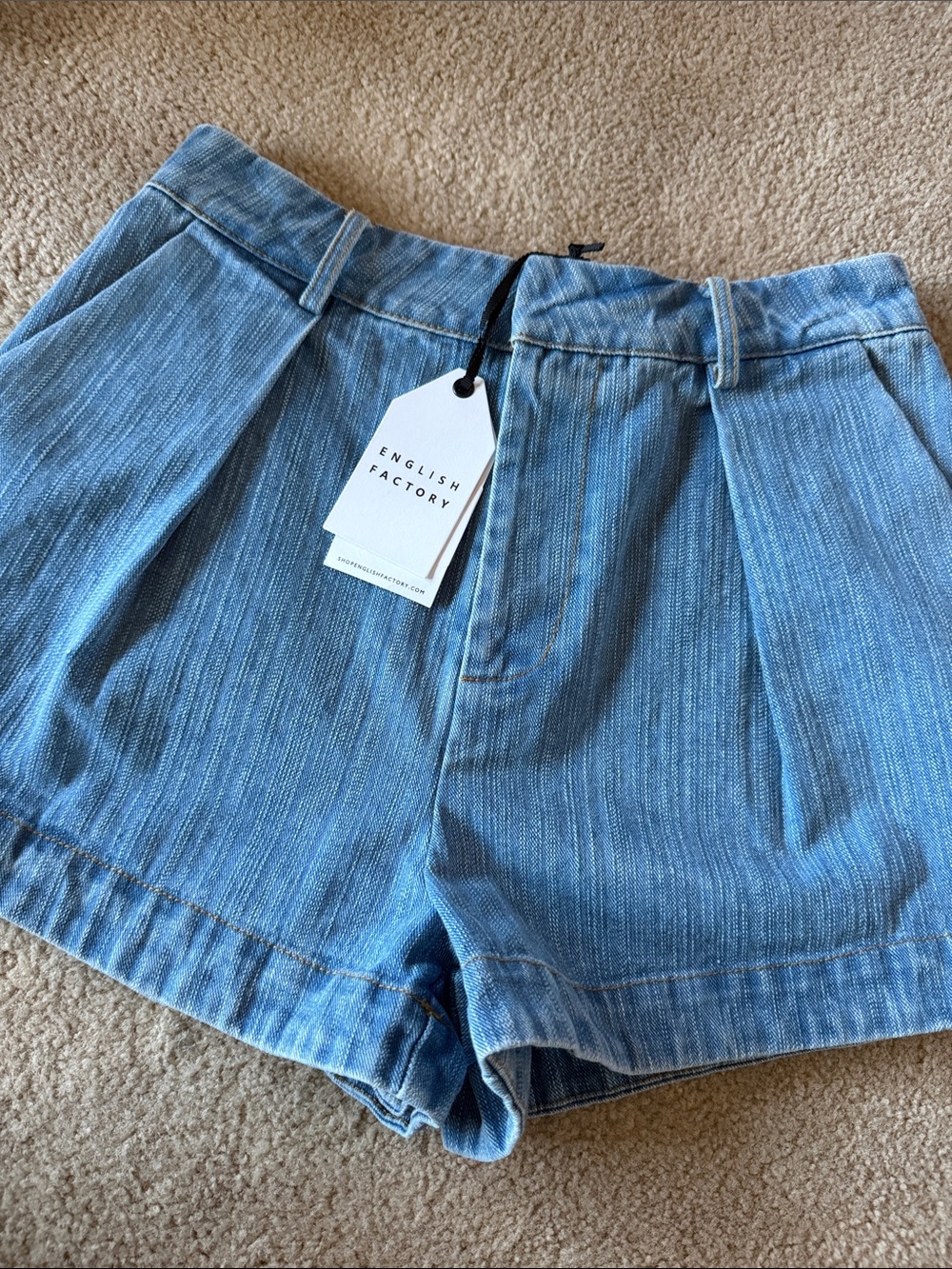 English Factory Pale Blue High-Waist Denim Shorts
